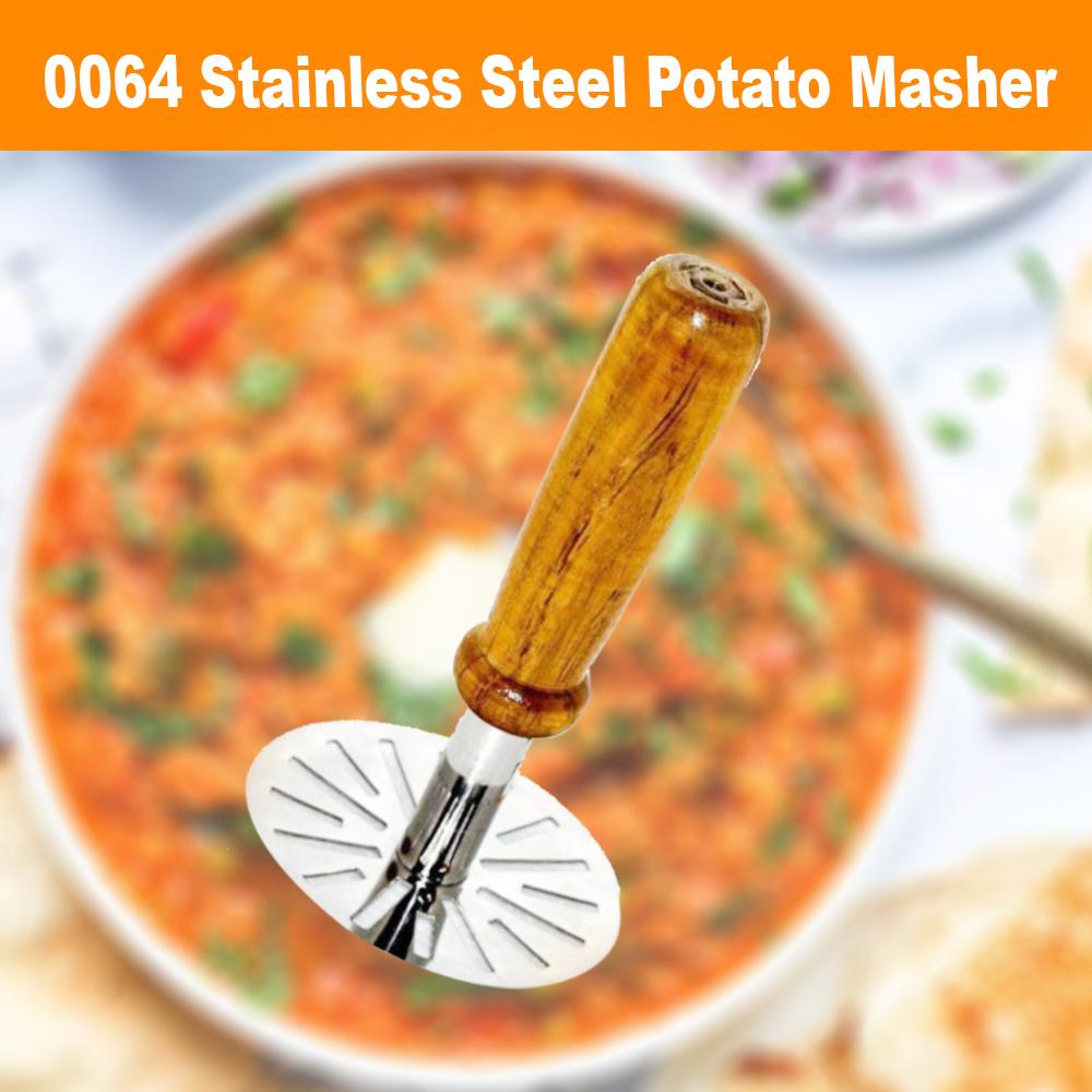 0064 Stainless Steel Potato Masher, Pav Bhaji Masher with wooden handle - SkyShopy 0064 Stainless Steel Potato Masher, Pav Bhaji Masher with wooden handle - SkyShopy